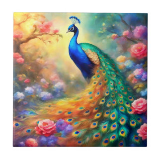 Pfauenvogel 100 mit Blume Fliese