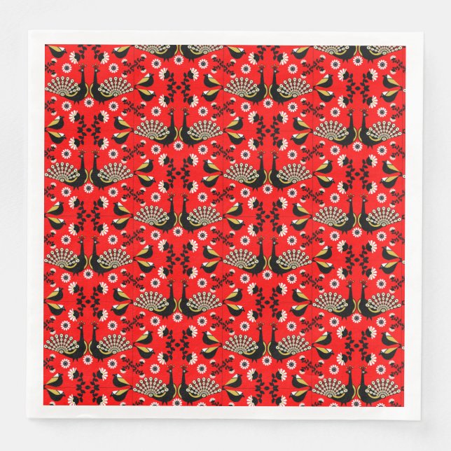 Pfauenvogel Folk Art. Serviette (Vorderseite)