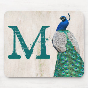 Pfauenvogel-Vogelfedermonogramm-Initialmuskeln Mousepad