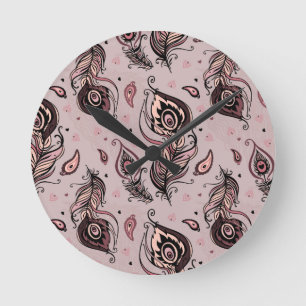 Pfaufedermuster Runde Wanduhr