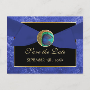 Pfaustasten & Bow SAVE THE DATE Postcard-blau Ankündigungspostkarte