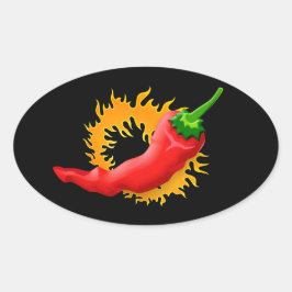 Pfeffer aus Chili mit Flammenaufklebern Ovaler Aufkleber