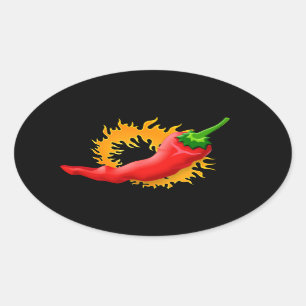 Pfeffer aus Chili mit Flammenaufklebern Ovaler Aufkleber