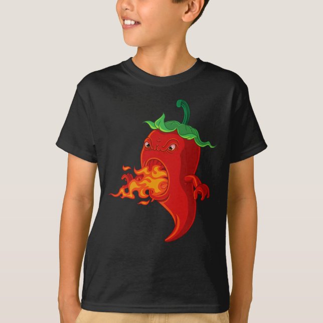 Pfeffer mit rotem heißem Chili mit Flamme T-Shirt (Vorderseite)