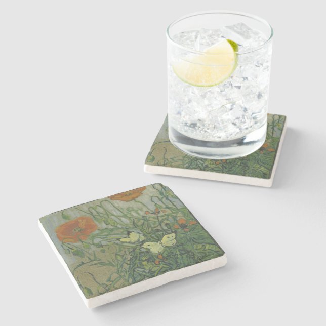 Pfeffer und Schmetterlinge von Vincent Van Gogh Steinuntersetzer (Seitenansicht)