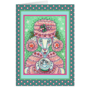 PFEFFERMINZ ROSA POODLE WEIHNACHTSKARTE V