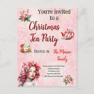 Pfefferminz-Weihnachts-Teeparty Rosa Schneeblume Postkarte