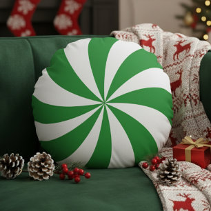 Pfefferminzbonbon-Wirbel Grün Weihnachten Rundes Kissen