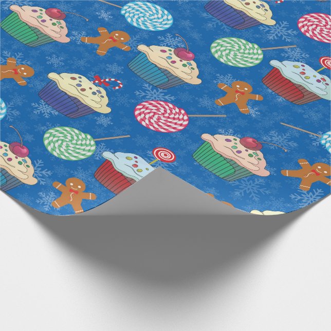 Pfefferminzbonbons, Lebkuchen Mann und Tasse Kuche Geschenkpapier (Ecke)