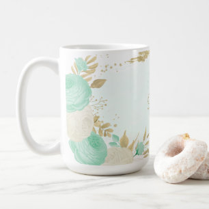 Pfefferminzgrün, weiße Blume Goldblütenhochzeit Kaffeetasse