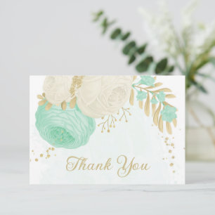 Pfefferminzgrün & weiße Blume Hochzeit mit Blumen Dankeskarte