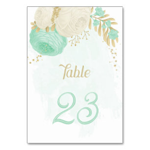 Pfefferminzgrün & weiße Blume Hochzeitstisch mit B Tischnummer