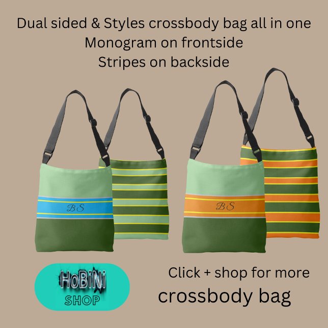 Pfefferminztöne in zwei Stilen Monogramm Streifen Tragetaschen Mit Langen Trägern (Dual sided &styles crossbody bag all in one
Monogram on frontside
Stripes on backside)