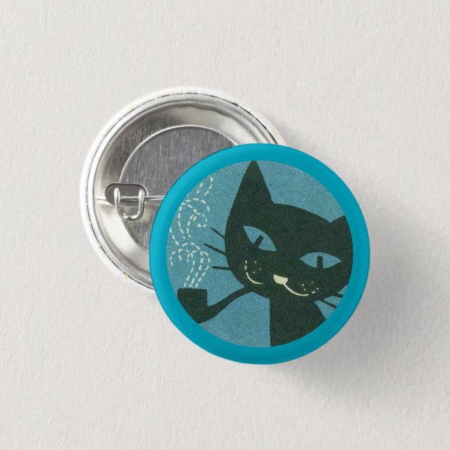 Pfeife rauchende Katzen-Taste Button (Vorne & Hinten)