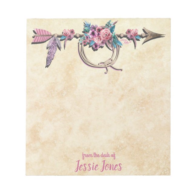 Pfeil mit Feathers und Blume Notizblock (Vorderseite)