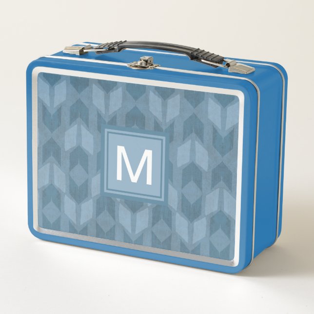 Pfeil-Muster des Monogramm-| Geo blaues des Metall Brotdose (Vorderseite)