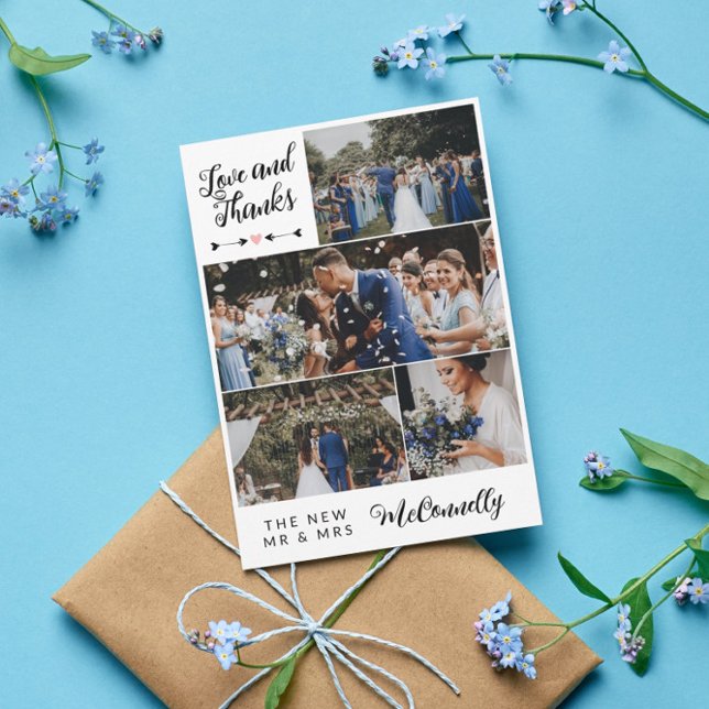 Pfeile Herz Foto Collage Liebe & Dank Hochzeit Dankeskarte (Von Creator hochgeladen)