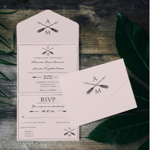 Pfeile und Monogramme Hochzeit Rosa All In One Einladung