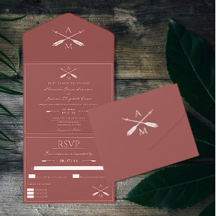 Pfeile und Monogramme Hochzeit   Terrakotta All In One Einladung