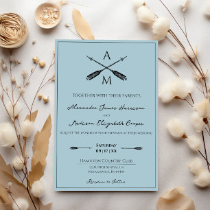 Pfeile und Monogramme Hochzeiten Aqua Einladung