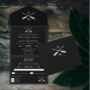 Pfeile und Monogramme Hochzeiten Schwarz All In One Einladung