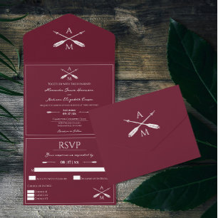 Pfeile und Monogramme Hochzeiten Wein All In One Einladung