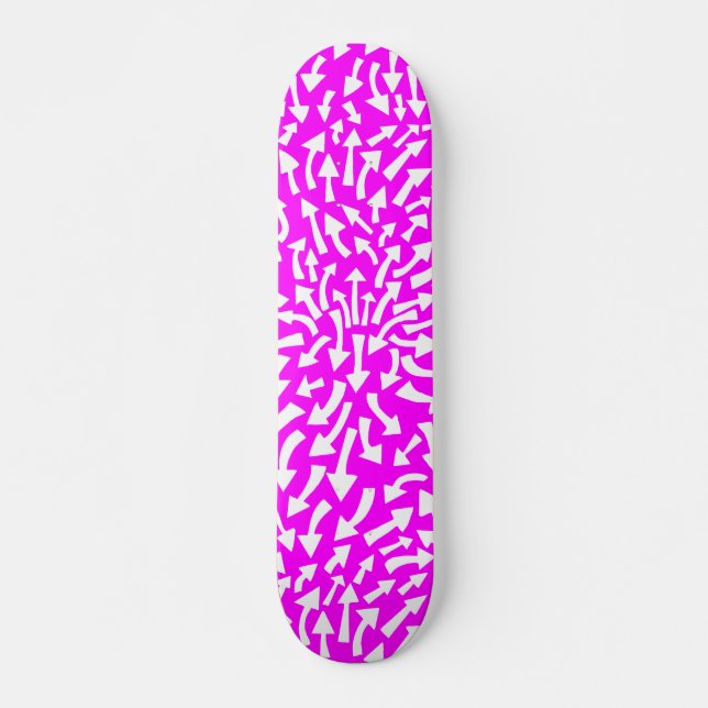 Pfeile - Weiß auf Magenta Skateboard (Vorne)