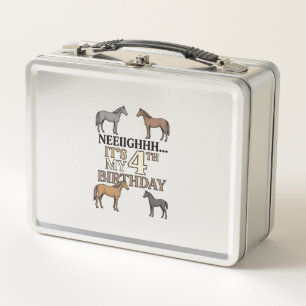 Pferd 4. Geburtstag Vintage-Gravur Kinderparty De Metall Brotdose