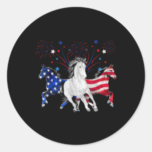 Pferd 4. Juli Patriotische amerikanische Flagge Runder Aufkleber