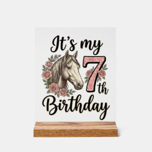 Pferd 7. Geburtstag Mädchen Floral Vintage-Shirt-D Acrylschild