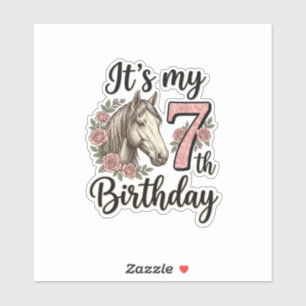 Pferd 7. Geburtstag Mädchen Floral Vintage-Shirt-D Aufkleber