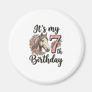 Pferd 7. Geburtstag Mädchen Floral Vintage-Shirt-D Magnet