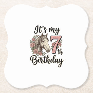 Pferd 7. Geburtstag Mädchen Floral Vintage-Shirt-D Untersetzer