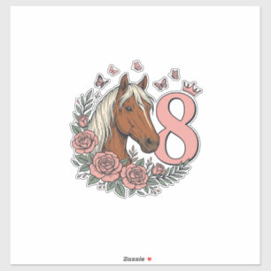Pferd 8. Geburtstag Florales Vintage-Gravurdesign Aufkleber