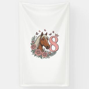 Pferd 8. Geburtstag Florales Vintage-Gravurdesign Banner
