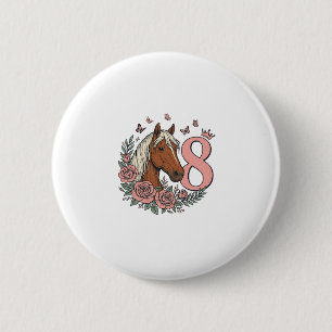 Pferd 8. Geburtstag Florales Vintage-Gravurdesign Button