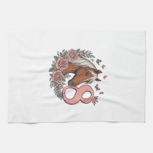 Pferd 8. Geburtstag Florales Vintage-Gravurdesign Geschirrtuch