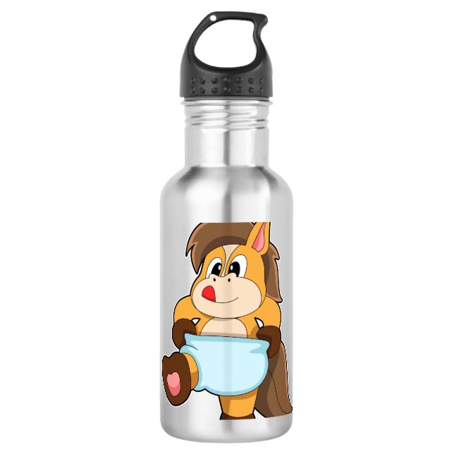 Pferd als Baby mit Windeln Edelstahlflasche (Vorderseite)