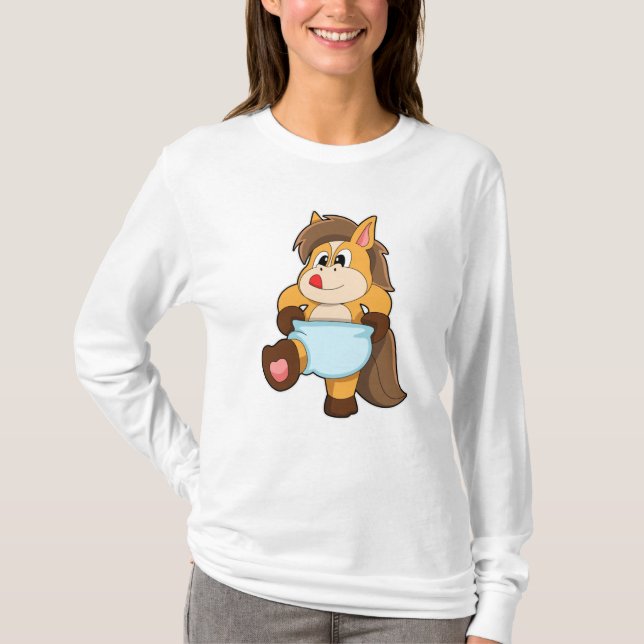 Pferd als Baby mit Windeln T-Shirt (Vorderseite)