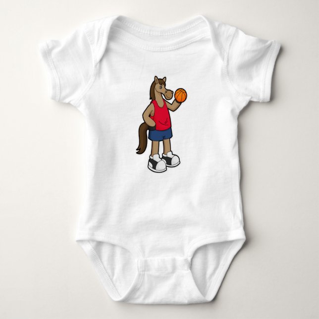 Pferd als Basketballspieler mit Basketball Baby Strampler (Vorderseite)