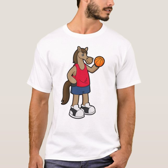 Pferd als Basketballspieler mit Basketball T-Shirt (Vorderseite)