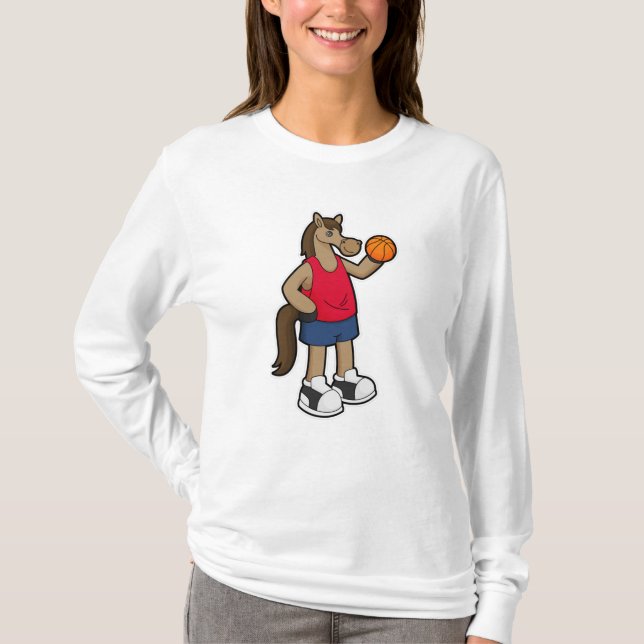 Pferd als Basketballspieler mit Basketball T-Shirt (Vorderseite)