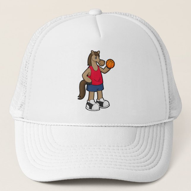 Pferd als Basketballspieler mit Basketball Truckerkappe (Vorderseite)