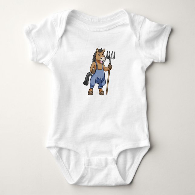 Pferd als Bauer mit Rake Baby Strampler (Vorderseite)