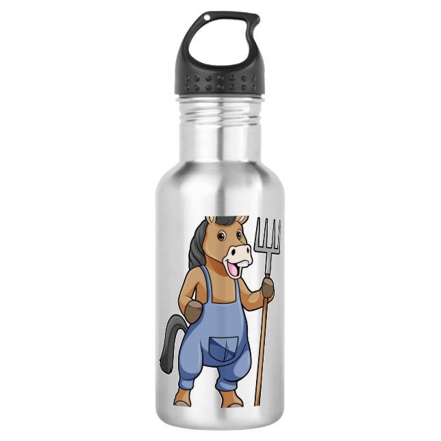 Pferd als Bauer mit Rake Edelstahlflasche (Vorderseite)