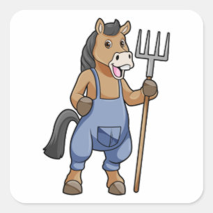 Pferd als Bauer mit Rake Quadratischer Aufkleber