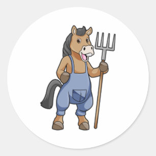 Pferd als Bauer mit Rake Runder Aufkleber