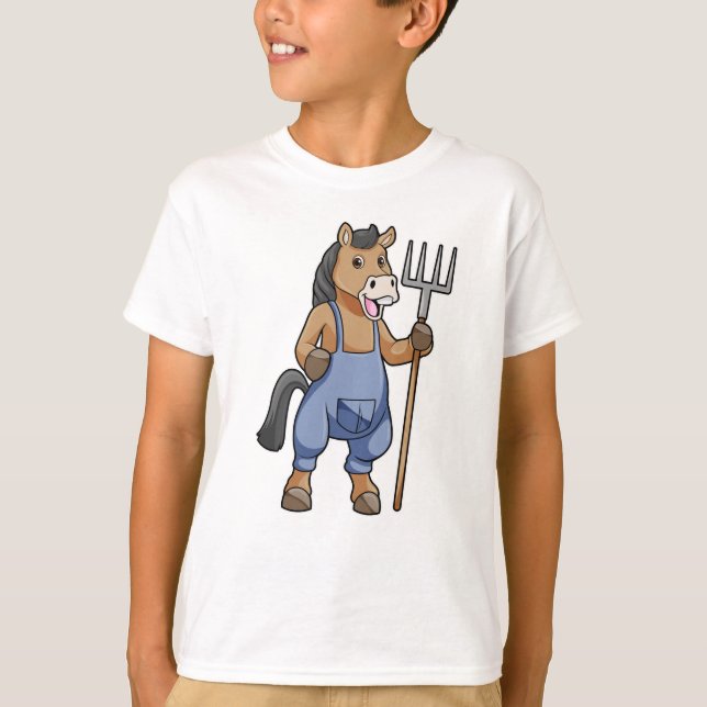 Pferd als Bauer mit Rake T-Shirt (Vorderseite)