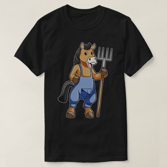 Pferd als Bauer mit Rake T-Shirt (Design vorne)