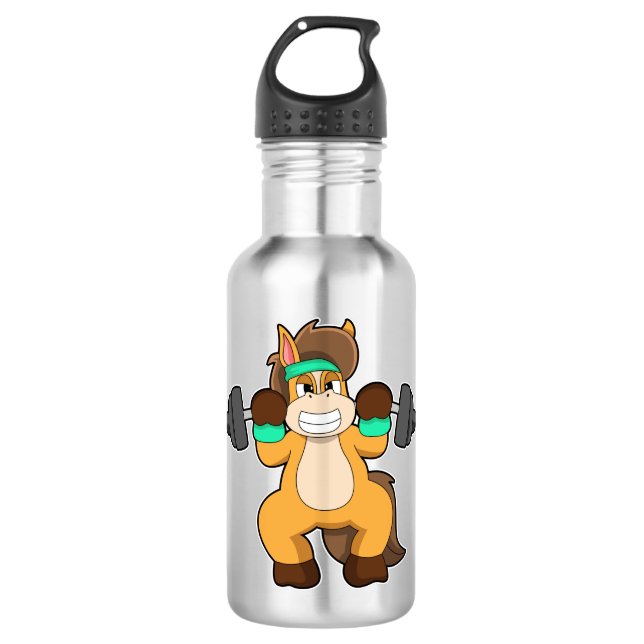 Pferd als Bodybuilder mit Barbell Edelstahlflasche (Vorderseite)